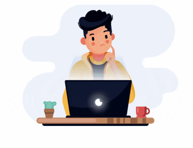 Illustration of a developer thinking at a laptop